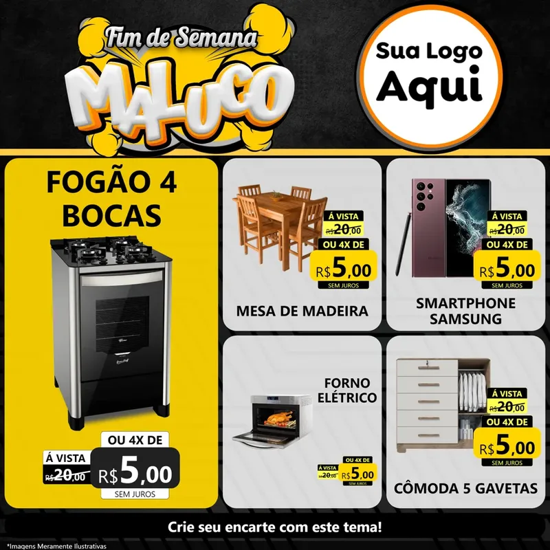 Modelo de Rede Social para Feed Facebook com o tema Fim de Semana Maluco para Móveis e Eletro