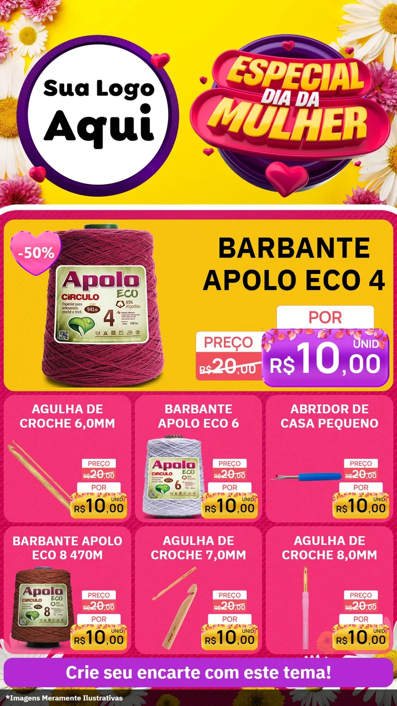 Modelo de Rede Social para Stories com o tema Especial Dia da Mulher para Armarinho e Aviamentos