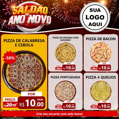 Modelo de Rede Social para Feed Facebook com o tema Saldão de Ano Novo para Pizzaria