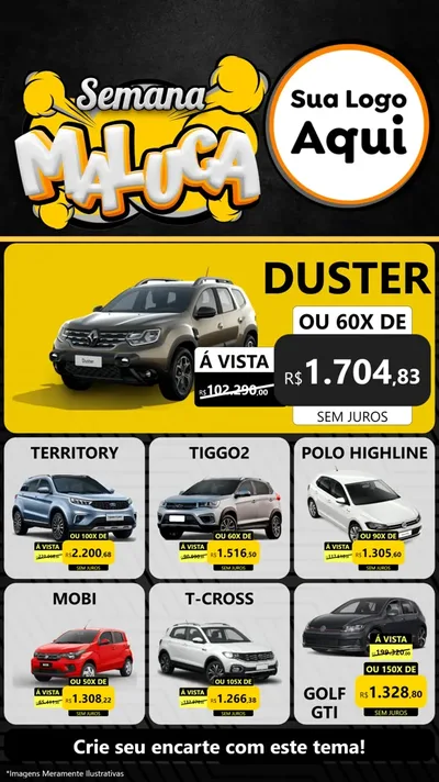 Modelo de Rede Social para Stories com o tema Semana Maluca para Concessionaria de Carros