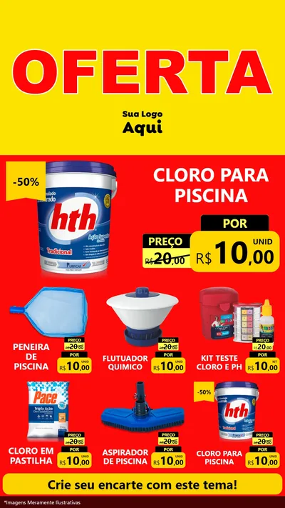 Modelo de Rede Social para Stories com o tema OFERTA - Vermelho Cartaz para Produtos para Piscina