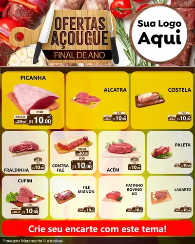 Modelo de Rede Social para Feed Instagram com o tema Ofertas Açougue - Fim de Ano para Açougue