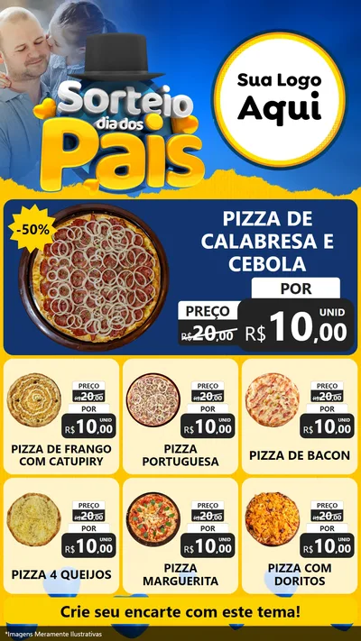 Modelo de Rede Social para Stories com o tema Sorteio Dia Dos Pais para Pizzaria