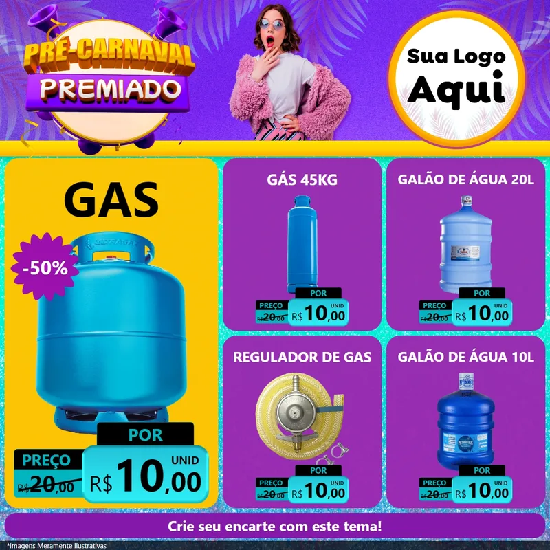 Modelo de Rede Social para Feed Facebook com o tema Pré-Carnaval Premiado para Água e gás