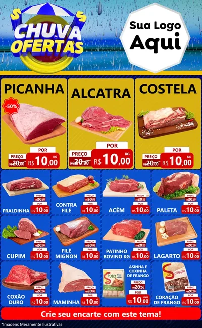 Modelo de Encarte para Encarte Grande com o tema Chuva de Ofertas para Açougue