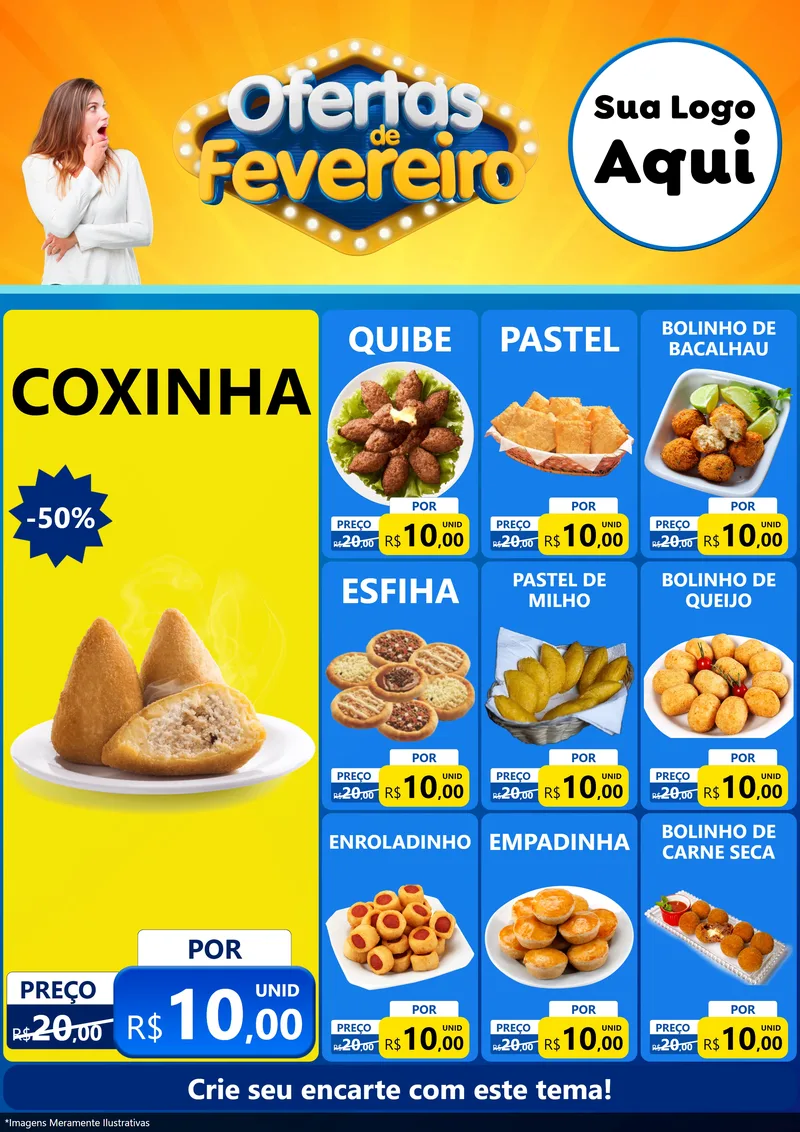 Modelo de Encarte para Encarte A4 Vertical com o tema Ofertas de Fevereiro para Salgadaria