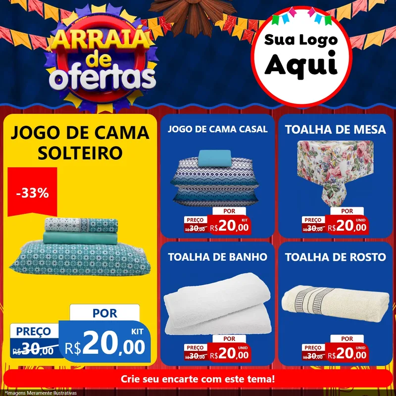 Modelo de Rede Social para Feed Facebook com o tema Arraiá de Ofertas para Cama, Mesa e Banho