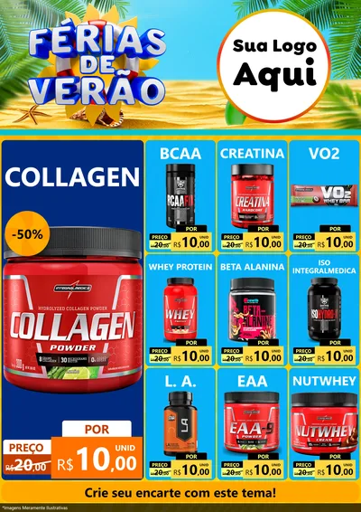 Modelo de Encarte para Encarte A4 Vertical com o tema Férias de Verão para Suplementos alimentares