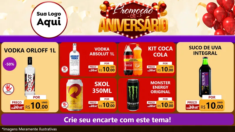Modelo de TV para TV Horizontal com o tema Promoção de Aniversário para Distribuidora de bebidas