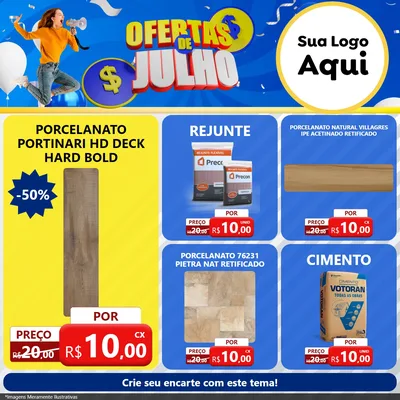 Modelo de Rede Social para Feed Facebook com o tema Ofertas de Julho para Pisos e revestimentos