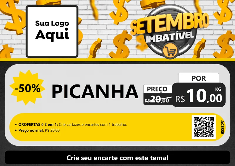 Modelo de Cartaz para Cartaz A4 Horizontal com o tema Setembro Imbatível para Açougue