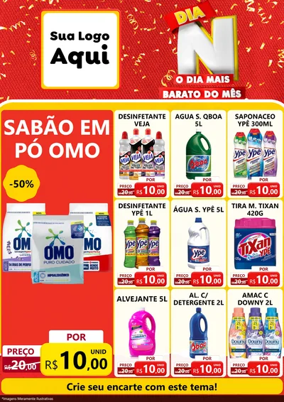 Modelo de Encarte para Encarte A4 Vertical com o tema Dia N o Dia Mais Barato do Mês para Produtos de Limpeza