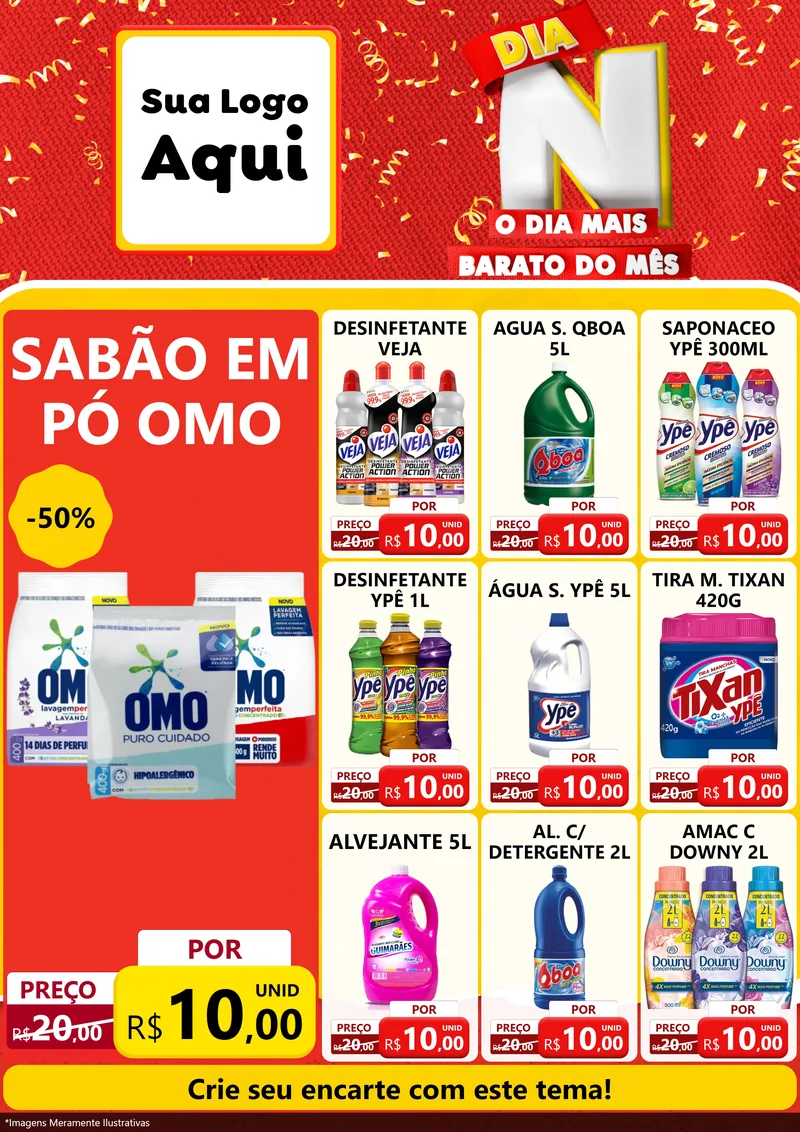 Modelo de Encarte para Encarte A4 Vertical com o tema Dia N o Dia Mais Barato do Mês para Produtos de Limpeza