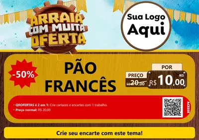 Modelo de Cartaz para Cartaz A4 Horizontal com o tema Ofertas de São João - Junina para Padaria