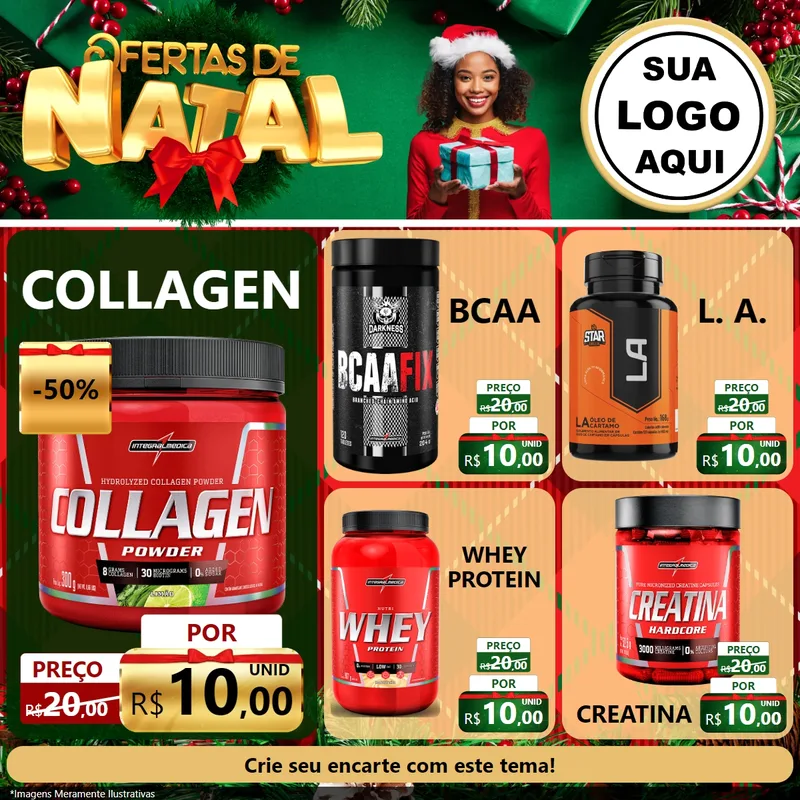 Modelo de Rede Social para Feed Facebook com o tema Ofertas de Natal para Suplementos alimentares