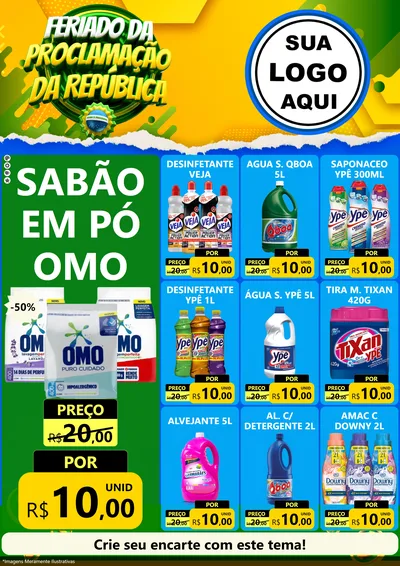 Modelo de Encarte para Encarte A4 Vertical com o tema Feriado da Proclamação da República para Produtos de Limpeza