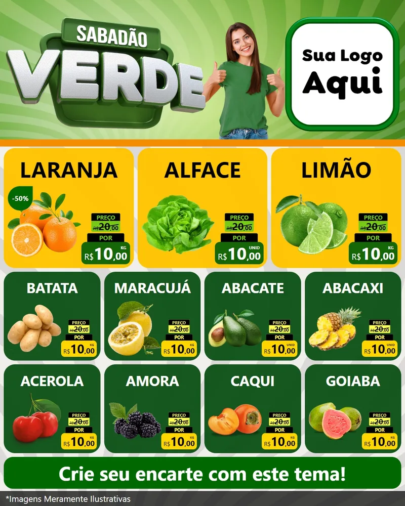 Modelo de Rede Social para Feed Instagram com o tema Sabadão Verde para Hortifrúti