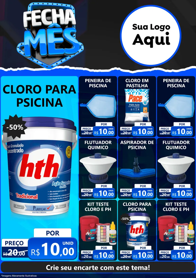 Modelo de Encarte para Encarte A4 Vertical com o tema Fecha Mês para Produtos para Piscina