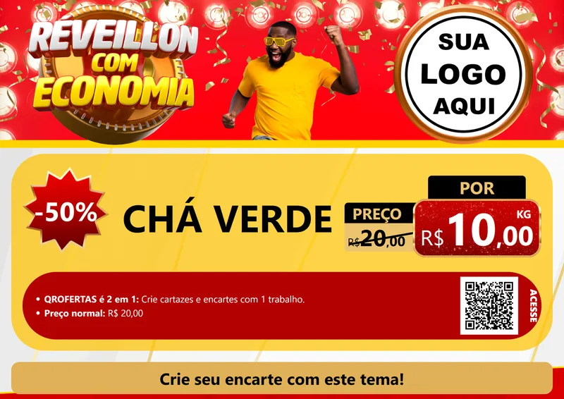 Modelo de Cartaz para Cartaz A4 Horizontal com o tema Réveillon com Economia para Produtos Naturais