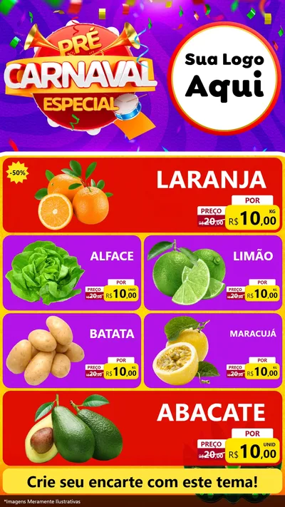 Modelo de TV para TV Vertical com o tema Pré-Carnaval Especial para Hortifrúti