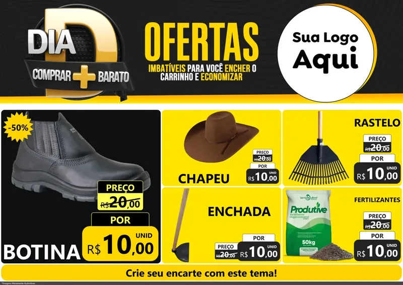 Modelo de Encarte para Encarte A4 Horizontal com o tema Dia D Mais Economia para Agropecuária