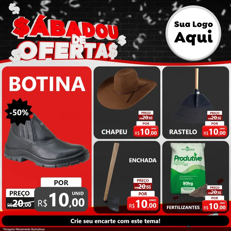 Modelo de Rede Social para Feed Facebook com o tema Sabadou de Ofertas para Agropecuária