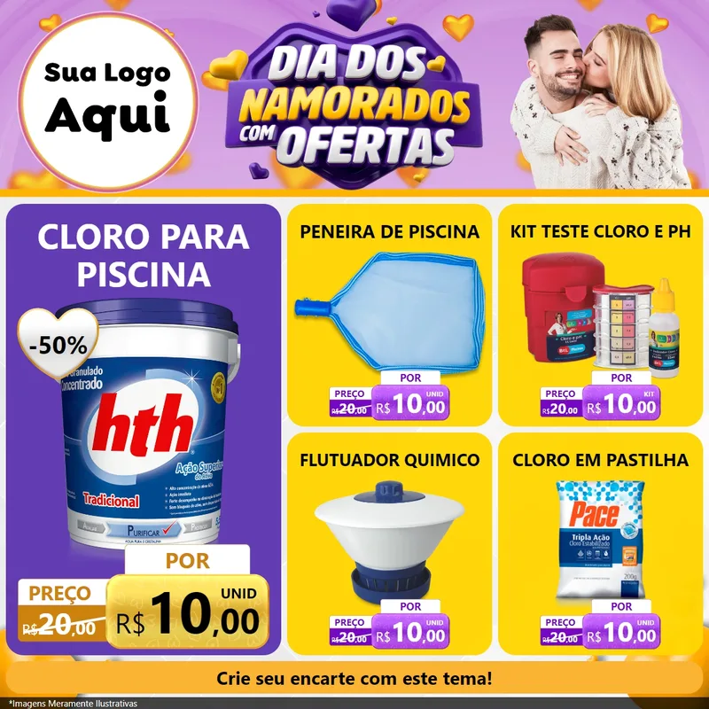 Modelo de Rede Social para Feed Facebook com o tema Dia Dos Namorados Com Ofertas para Produtos para Piscina