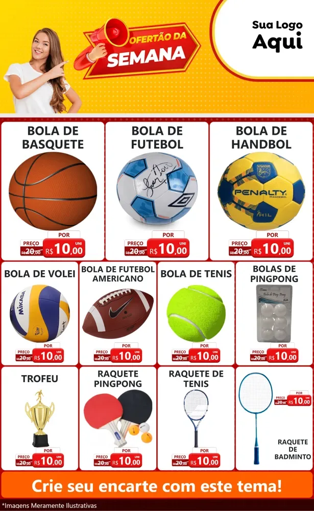 Modelo de Encarte para Encarte Grande com o tema Ofertão da Semana para Artigos Esportivos
