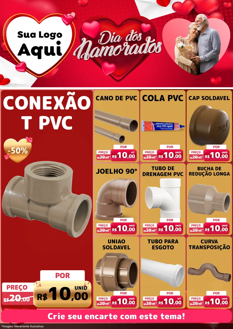 Modelo de Encarte para Encarte A4 Vertical com o tema Dia Dos Namorados para Tubos e conexões