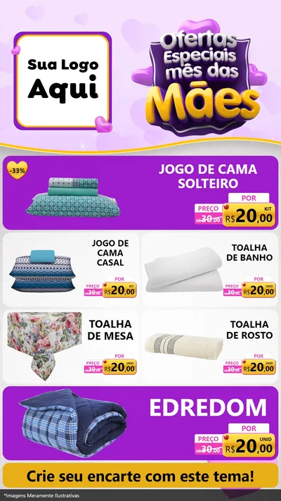 Modelo de TV para TV Vertical com o tema Ofertas Especiais - Mês das Mães para Cama, Mesa e Banho