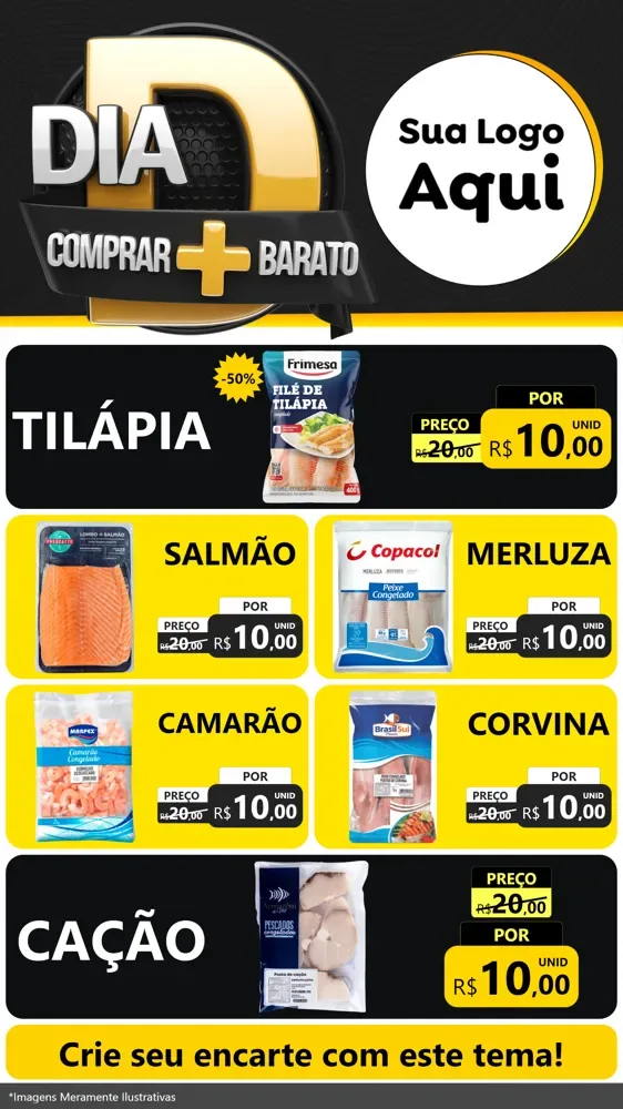 Modelo de TV para TV Vertical com o tema Dia D Mais Economia para Peixaria