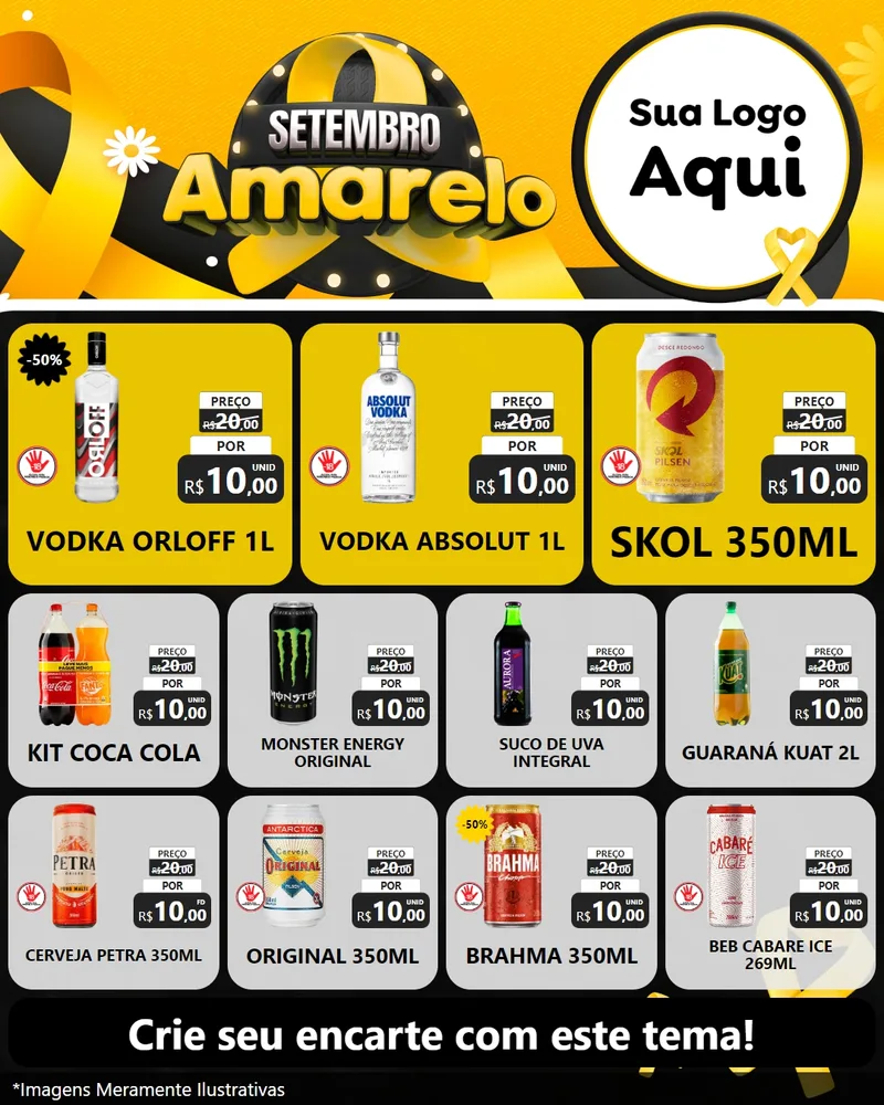 Modelo de Rede Social para Feed Instagram com o tema Setembro Amarelo para Distribuidora de bebidas