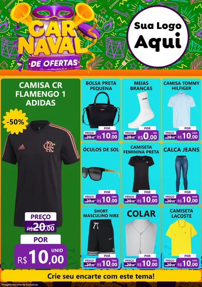 Modelo de Encarte para Encarte A4 Vertical com o tema Carnaval de Ofertas para Roupas e acessórios