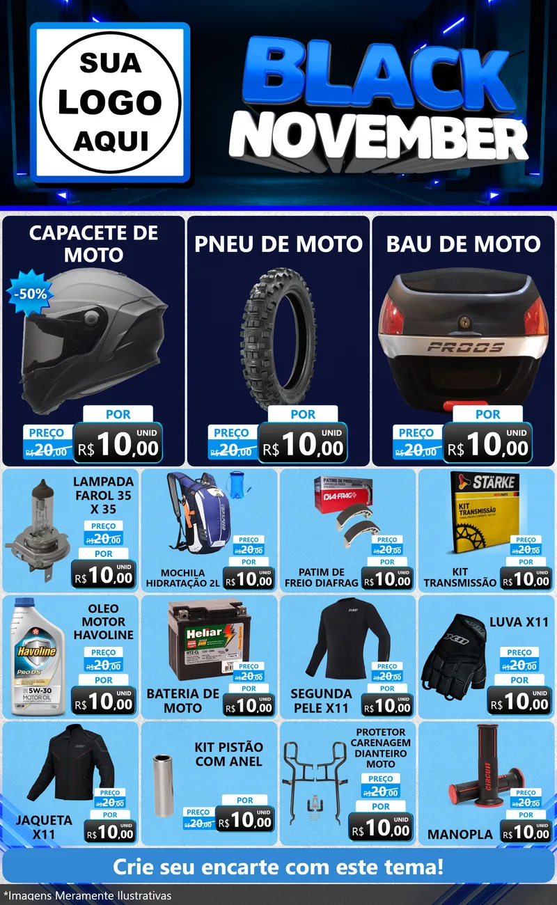 Modelo de Encarte para Encarte Grande com o tema Black November para Moto peças