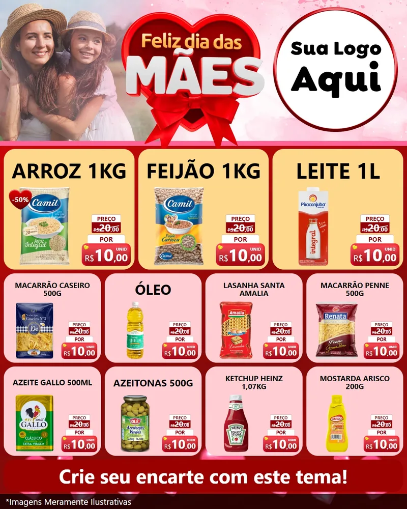 Modelo de Rede Social para Feed Instagram com o tema Feliz Dia Das Mães para Supermercado