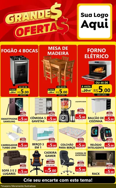 Modelo de Encarte para Encarte Grande com o tema Grandes Ofertas para Móveis e Eletro