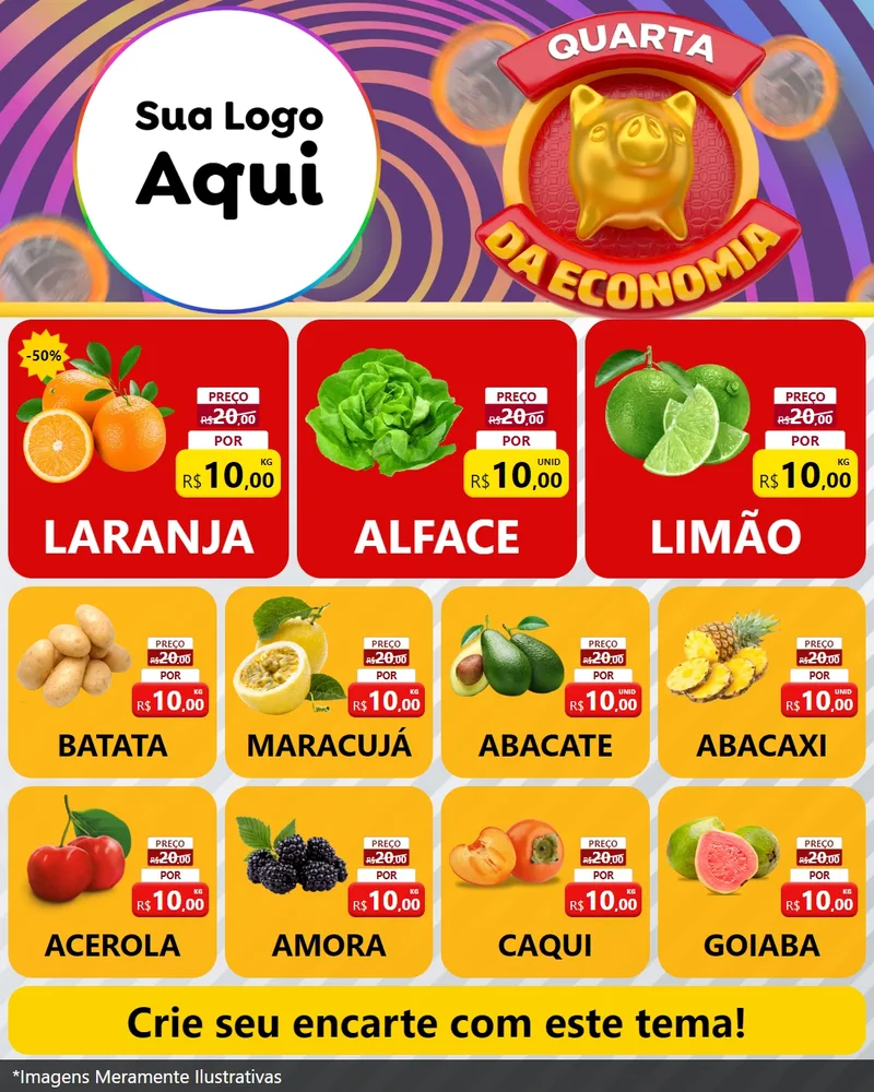 Modelo de Rede Social para Feed Instagram com o tema Quarta da Economia para Hortifrúti