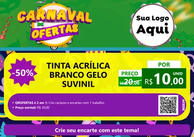 Modelo de Cartaz para Cartaz A4 Horizontal com o tema Carnaval de Ofertas para Tintas e Ferramentas