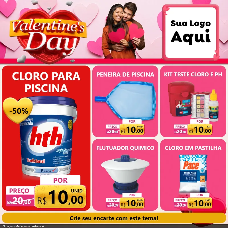 Modelo de Rede Social para Feed Facebook com o tema Valentine's Day para Produtos para Piscina
