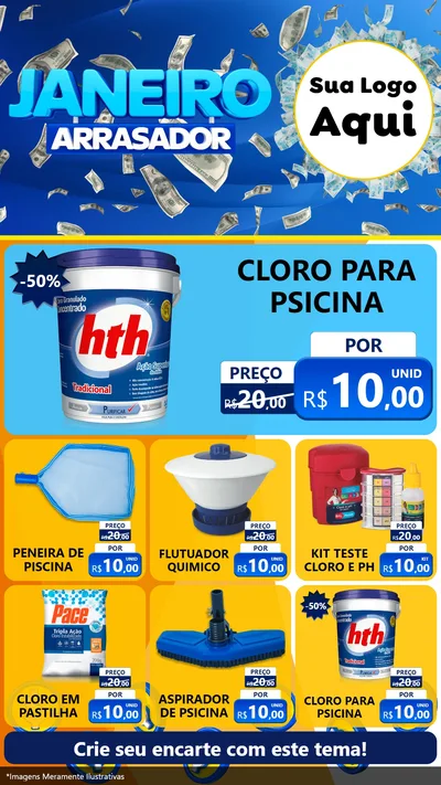 Modelo de Rede Social para Stories com o tema Janeiro Arrasador para Produtos para Piscina