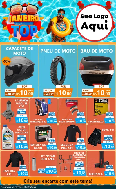 Modelo de Encarte para Encarte Grande com o tema Janeiro Top para Moto peças