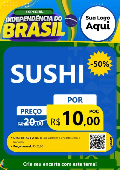 Modelo de Cartaz para Cartaz A4 Vertical com o tema Especial Independência do Brasil para Comida japonesa