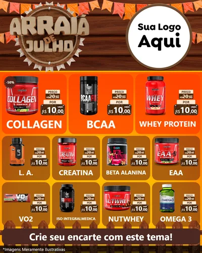 Modelo de Rede Social para Feed Instagram com o tema Arraiá de Julho - Junina para Suplementos alimentares