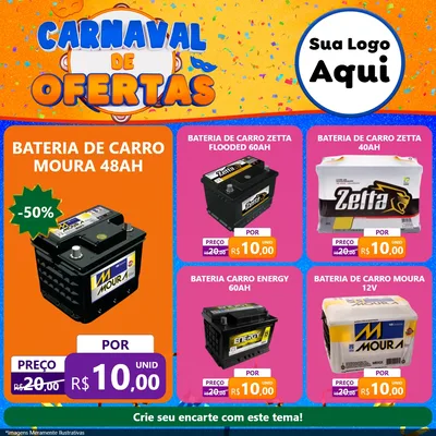 Modelo de Rede Social para Feed Facebook com o tema Carnaval de Ofertas para Baterias Elétricas