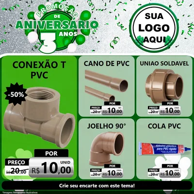 Modelo de Rede Social para Feed Facebook com o tema Promoção de Aniversário - 3 Anos para Tubos e conexões