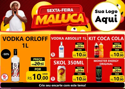Modelo de Encarte para Encarte A4 Horizontal com o tema Sexta-feira Maluca para Distribuidora de bebidas