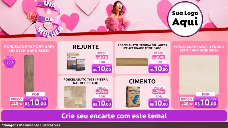 Modelo de TV para TV Horizontal com o tema Dia da Mulher para Pisos e revestimentos