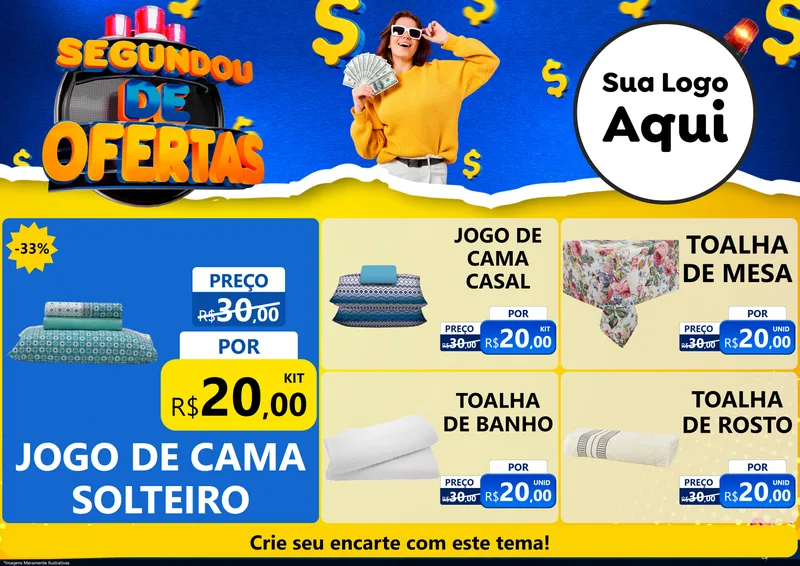 Modelo de Encarte para Encarte A4 Horizontal com o tema Segundou de Ofertas para Cama, Mesa e Banho