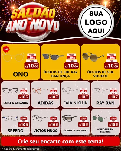 Modelo de Rede Social para Feed Instagram com o tema Saldão de Ano Novo para Óticas