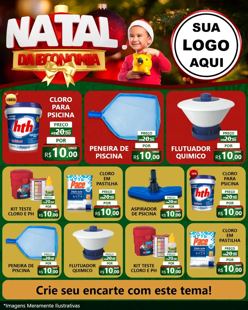 Modelo de Rede Social para Feed Instagram com o tema Natal da Economia para Produtos para Piscina